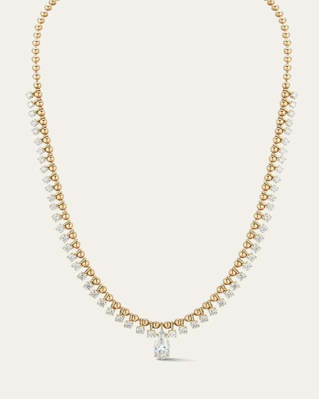 One-of-a-Kind Connexion Diamond Fringe Necklace With Diamond Pear Center